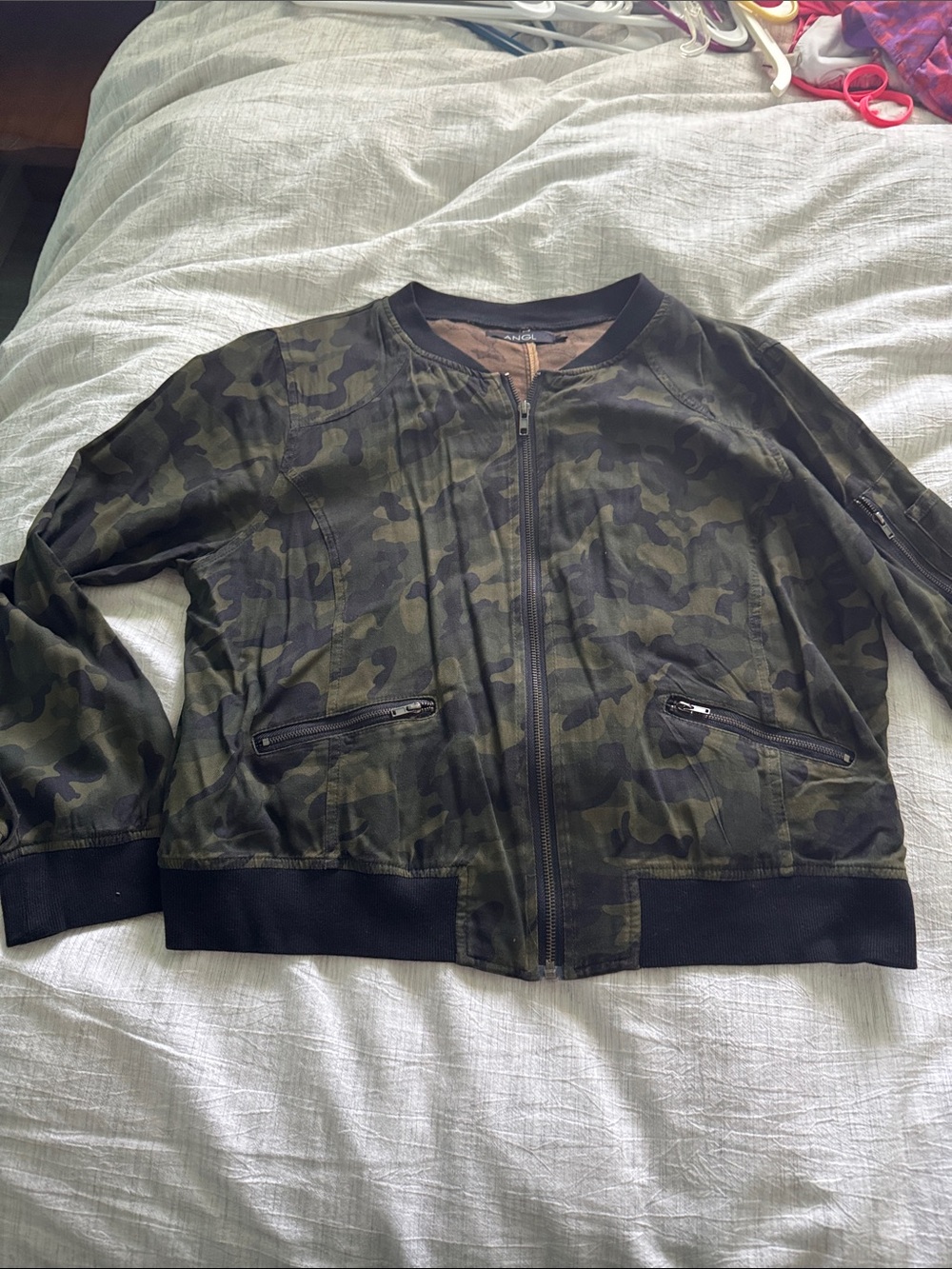 ANGL Camo Bomber Jacket in Olive and Black